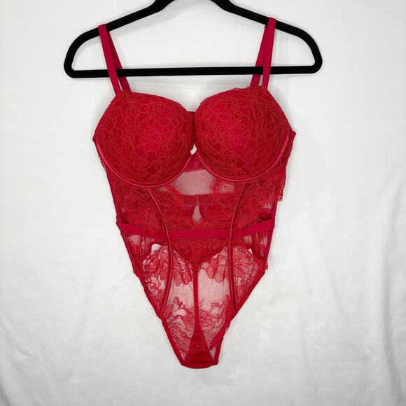 Victorias Secret Size L Bombshell Lace Teddy Corset Push Up Red Sexy Lingerie - Picture 15 of 15